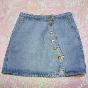 Asymmetrical Light Wash Denim Button-Front Mini Skirt